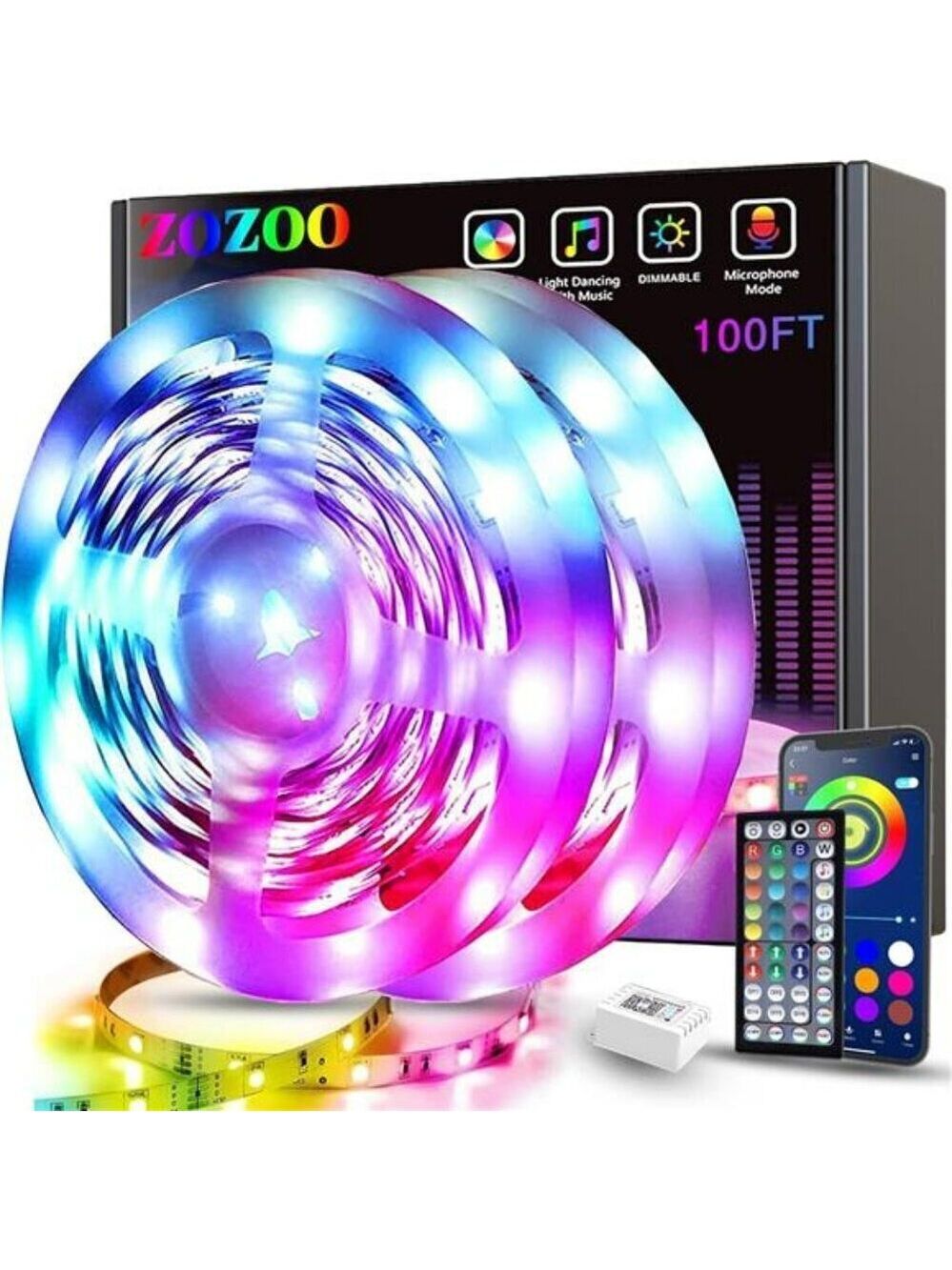 100ft Led Lights for Bedroom 2 Rolls 50ft Smart RGB Led Strip Lights Decoration